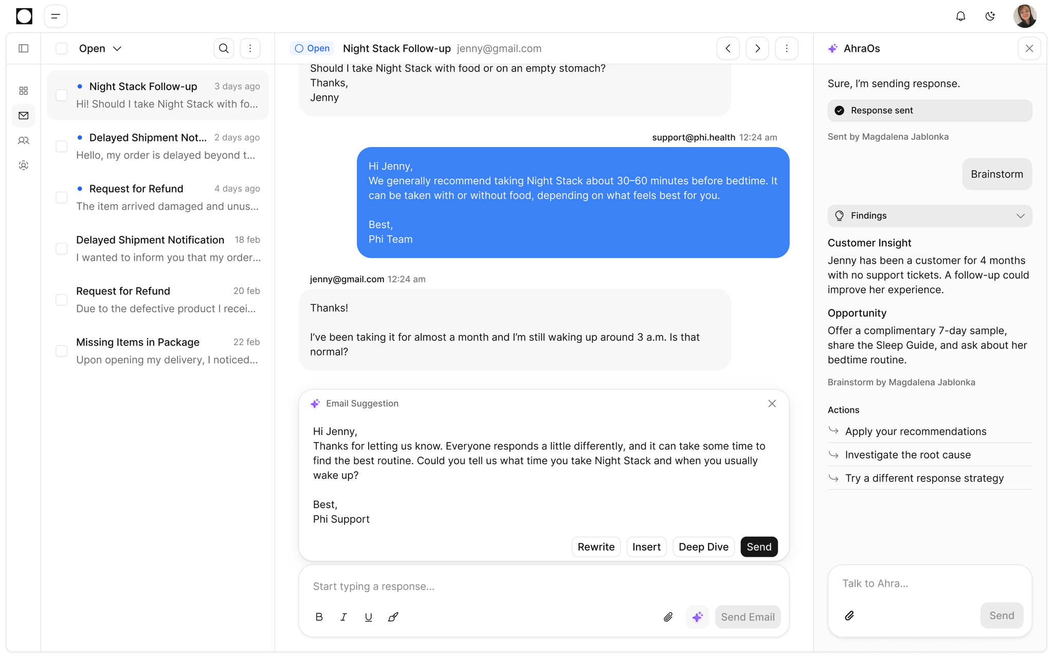 Ops CRM inbox screen