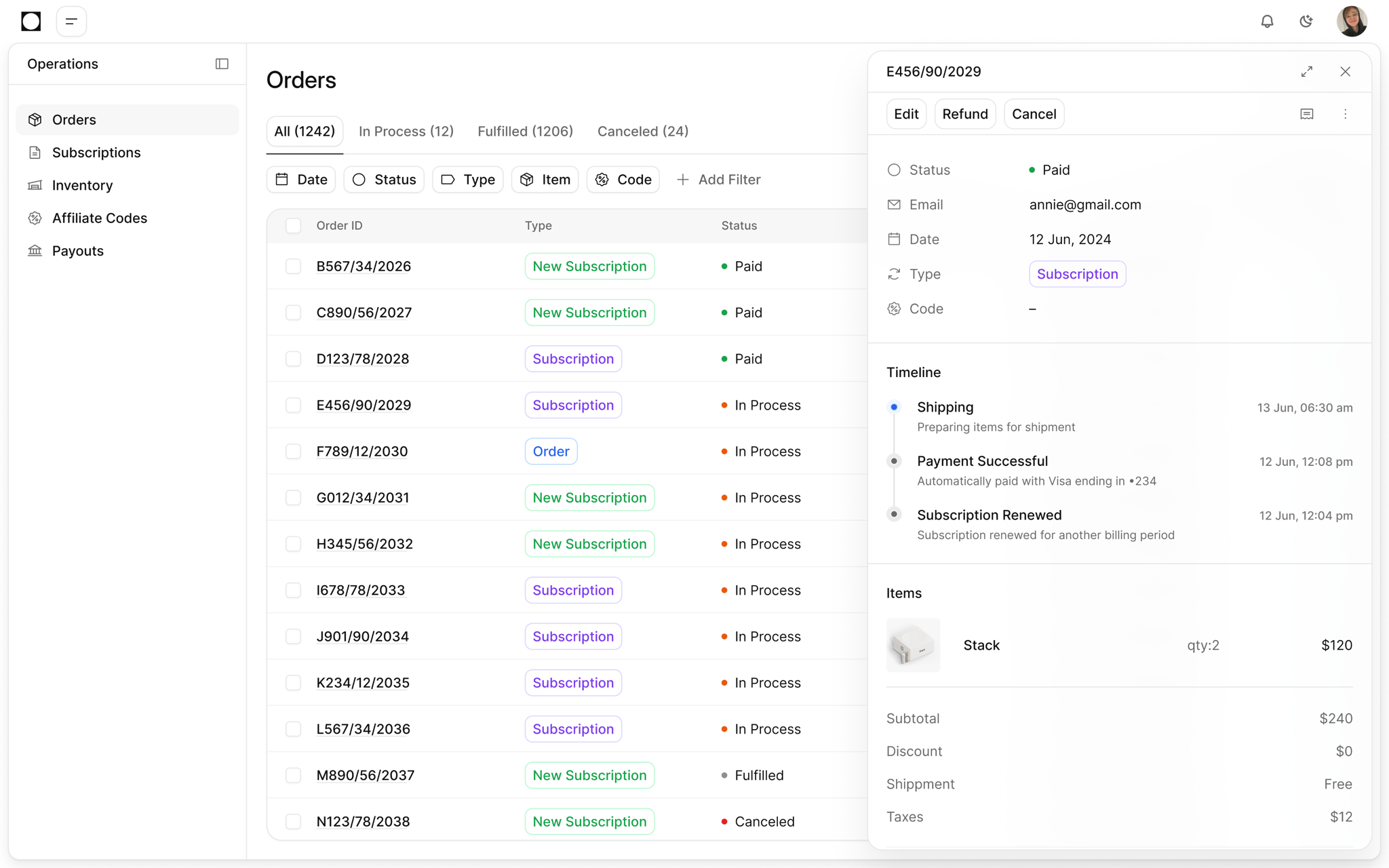 Ops orders screen